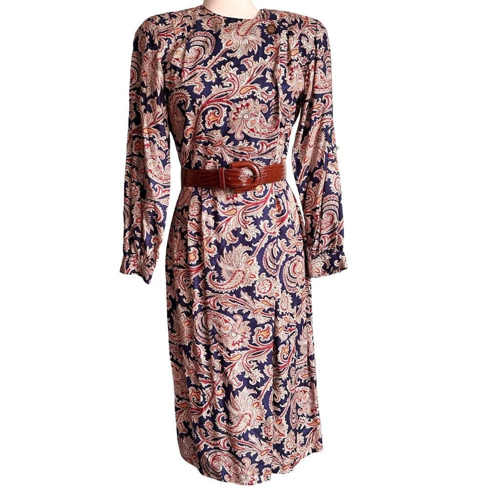 Liz Claiborne Vintage Women’s Paisley Belted Midi Dress 8P Old Money Business‎